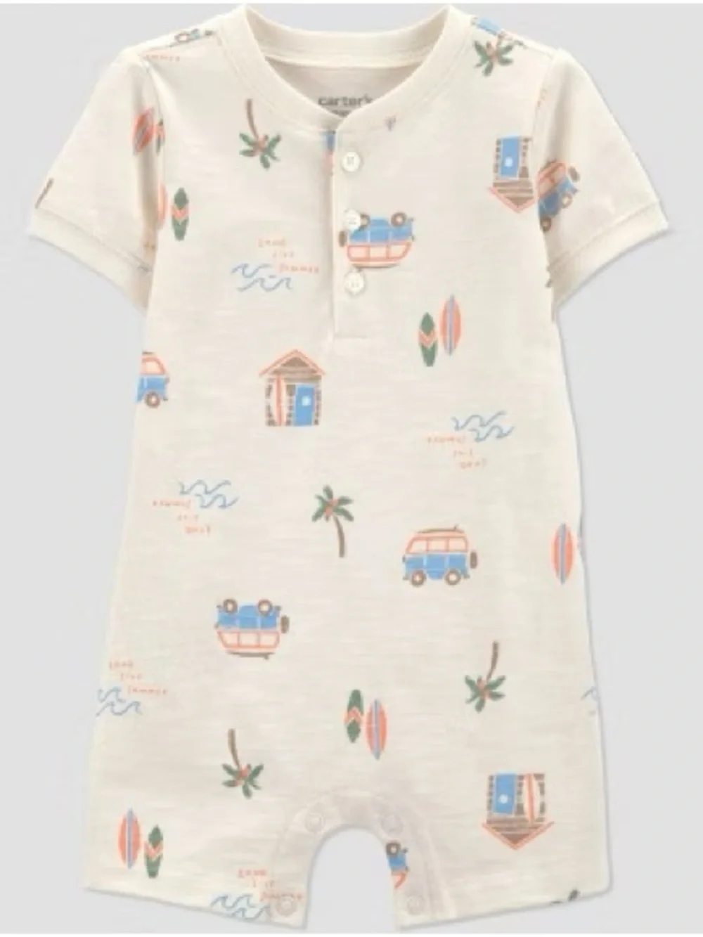 Carter's Cream Short-Sleeve Beach Print Baby Romper